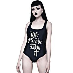 Killstar Grave One-Piece Suit – Black Pentagram Back Graphic Rare 2016 Deadstock